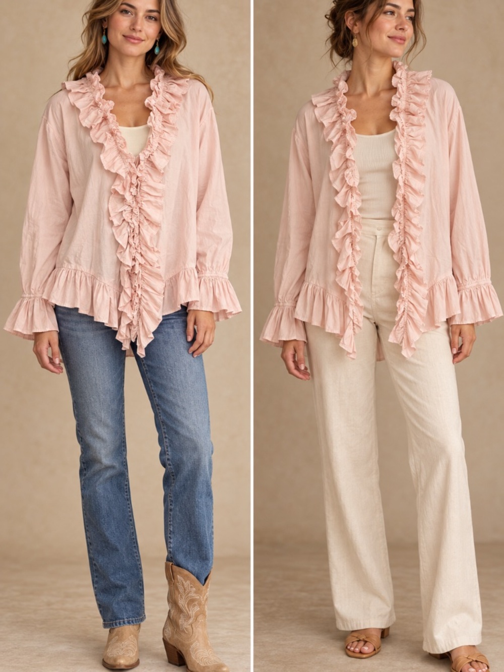 A Rare Bird Blush Pink Ruffle Blouse Shirt — One Size